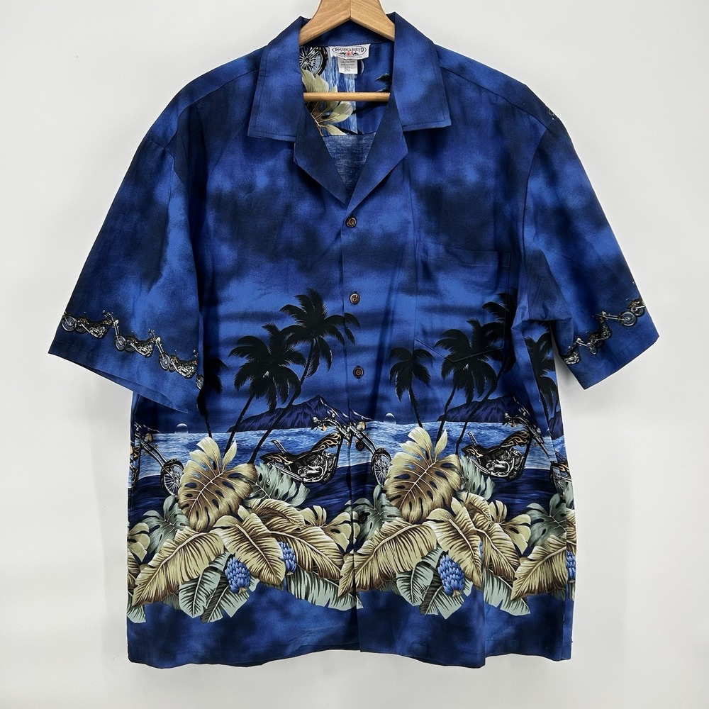 Pacific Legend Hawaiian Shirt Mens 2XL Chopper Motorcycle Aloha Camp Made‎ USA